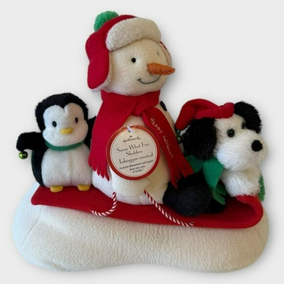 Hallmark 2007 Jingle Pals Musical Sledding Snowman Penguin and Dog - Picture 1 of 7